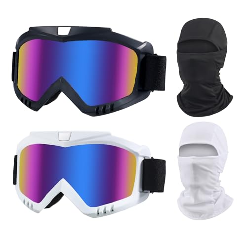 LJDJ Dirt Bike Goggles, 2 Pack ATV Off-Road Riding Motorcycle Motocross Glasses with Sun UV Protection Balaclava Full Face Cover for Youth, Teens, Men & Women