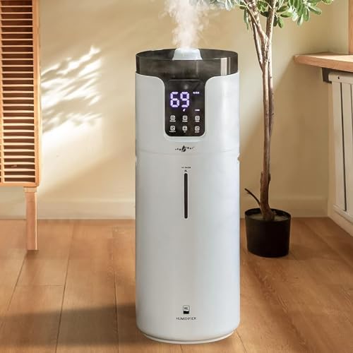 LACIDOLL Humidifiers for Home Large Room Wholehouse Humidifier 2000 sq. ft 4.2 Gal 16L, 360° Nozzles Cool Mist Ultrasonic, Top Fill Tower Humidifier for Office Greenhouse with Pipe, Night Light
