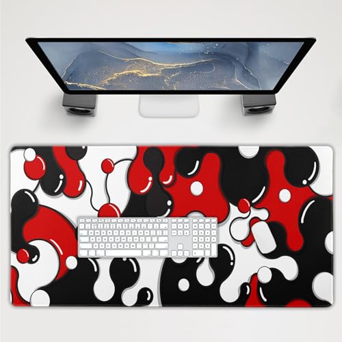 aportt Red Black White Mouse Pad Extended Cool Geometric Japanese Extended Desk Mat 100X50cm Non-Slip Rubber Base Stitched Edge Large XXL Mousepad for Desk Gaming Laptop Desktop,40x20 Inch
