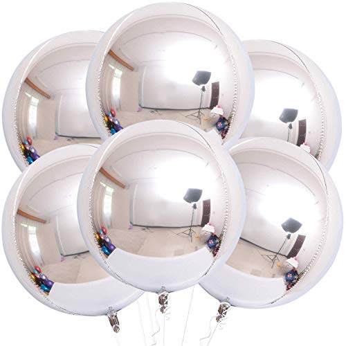 KatchOn, Large Metallic Silver Balloons - 22 Inch, Pack of 6 | 4D Round Silver Mylar Balloon for Bachelorette Party Decorations | Silver Foil Balloons for Anniversary, Bridal Shower Decorations