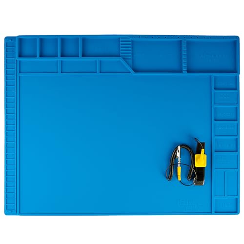 Kaisi Large Soldering Mat Heat Resistant,Silicone work mat,Magnetic solder mat,Electronic Solder Pad with Anti Static Wrist Strap for Soldering Station,Phone,Laptop,Tablet,Watch Repair(Blue)