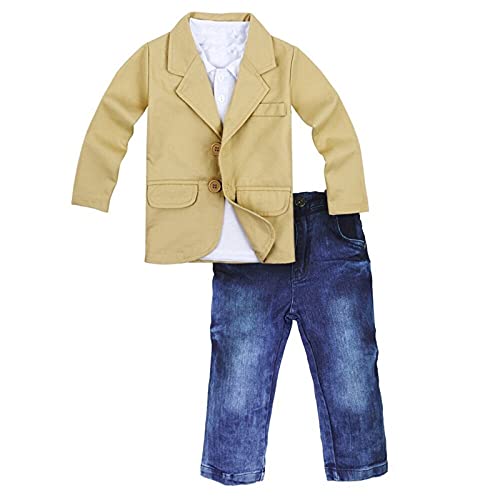 TAOJIAN Baby Boy Gentleman 3 Pieces Shirt Jacket Jeans Set Toddler Pants Clothing (2-3T, Khaki)