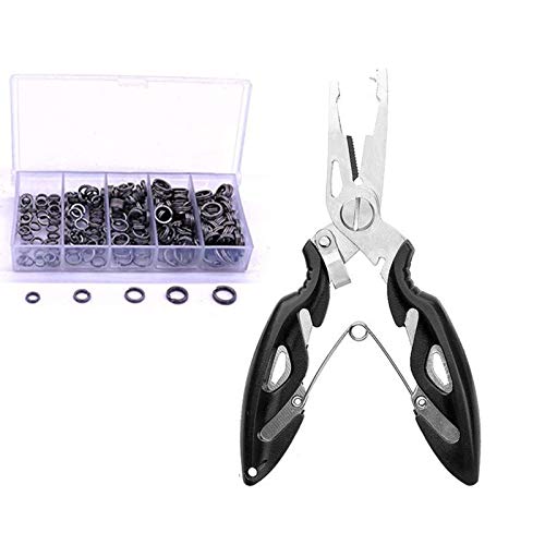 250pcs Heavy Duty Small Stainless Steel Split Rings and Split Ring Pliers, Open Jump Rings and Fishing Plier Tool Kit for Saltwater Fishing Lure Connector, Jewelry Making Findings, Small Key Rings