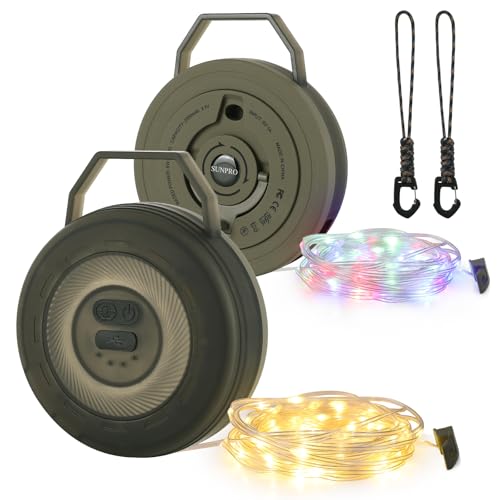 2 Pack Camping String Light, 2 in 1 Rechargeable String Lights, 7 Modes Outdoor Hanging Light for Camping, Tent Decor, Yard (32.8FT and 32.8FT) (Military Green)