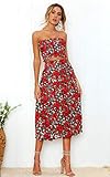 Angashion Women's Floral Crop Top Maxi Skirts Set 2 Piece Outfit Dress 2134 Red M