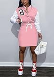 Ecirod Womens Long Sleeve Mini Dress Button Down Baseball Varsity Jacket Bodycon Short Dresses