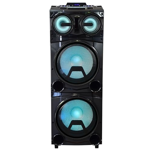 IQ Sound IQ-5515DJBT 15-inch Professional DJ Bluetooth Speaker with Disco Lights, LCD Display, EQ Mode, PLL FM Radio, 1000 Watts Peak Power, USB/SD/AUX/Microphone Input, Built-in Wheels and Handle