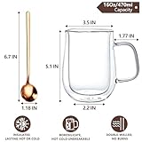 COMOME Double Walled Glass Coffee Mugs 16 OZ, Borosilicate Glass Coffee Cups Set of 4 with Spoons, Insulated Clear Coffee Mug for Hot Beverages, Cappuccino, Latte, Tea Bag.