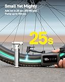 HOTO Mini Bike Tire Pump, 25s Fast Inflate Bicycle Pump with Guage, 150PSI Portable Electric Bike Air Pump with Presta and Schrader Valve for Road Bike, Motorcycle, Mountain Bike, E-Bike, City Bike