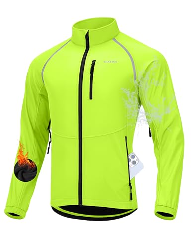 Men's Winter Cycling Jackets Thermal Warm Water Resistant Bike Running Windproof Fleece Cold Weather Mountain Biking Bicycle Riding Gear(Fluorescent Yellow,S)