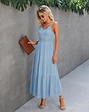 Dokuritu Women's Beach Crochet Lace Maxi Dress Solid Color Summer Vacation Spaghetti Strap Long Dress 2024