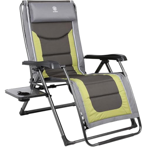 EVER ADVANCED Oversize XL Zero Gravity Recliner Padded Patio Lounger Chair with Adjustable Headrest Support 350lbs (Olive Green)