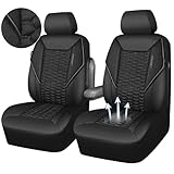 CAR PASS 3D Foam Linen Leather Car Seat Covers Front Seats,Piping Quilting Water Resistant Linen Front Seat Covers for Car,Universal Fit for SUV Truck Sedan Automotive,Armrest Airbag Compatible,Black