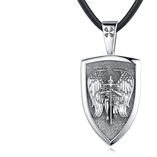 Eusense St Michael Pendant for Men Women Archangel Saint Michael Necklace Sterling Silver De Plata 925 San Miguel Arcangel Medalla St. Michael Shield Medal Medallion