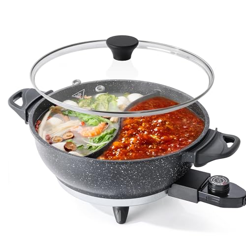 SENSCHEF 4L Electric Hot Pot with Divider - Dual-Flavor Shabu Shabu Pot with Slow Cooker Function, 1500W, Ideal for Family Meals & Social Gatherings, Black