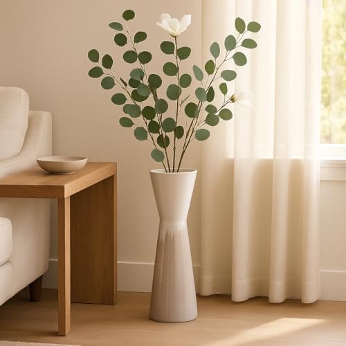 Ceramic Floor Vase for Living Room Decor – Elegant Flower Vase for Bedroom, Office, and Table Decor – Stylish Room Decor for Every Corner of Your Home – 31", Beige/Cream