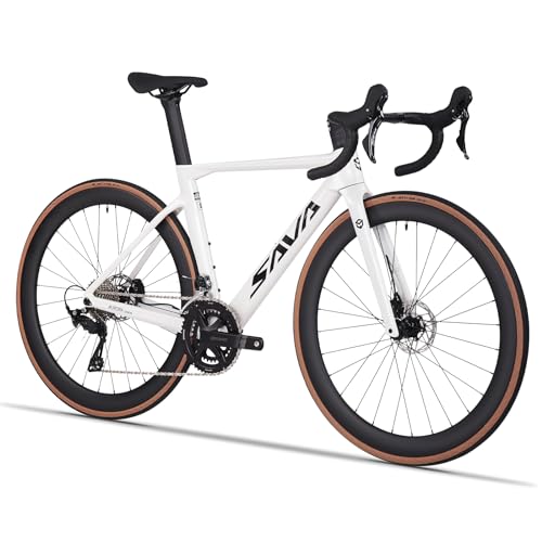 SAVADECK Carbon Fibre Road Bike, Hydraulic Oil Disc Bike with Carbon Fibre Frame and Wheelset, Lightweight Full Carbon Fibre Racing Bike with Shimano R7120 24S Shift Set for Adults.
