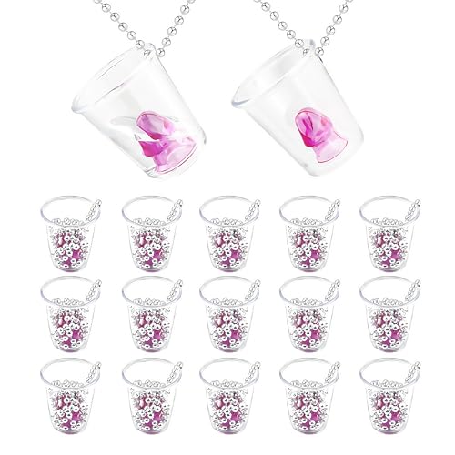 BROWNKNOT 15 Pcs Bachelorette Party Shot Glass Decoration Bride Shot Cups Necklace Funny Gag Glasses Bridal Shower Party Favors Accessories Gifts for Women Girls Bachelor Wedding Party (Silver)