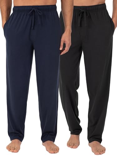 Fruit of the Loom Men's Extended Sizes Jersey Knit Sleep Pant (2-Pack), Black/Navy, Medium