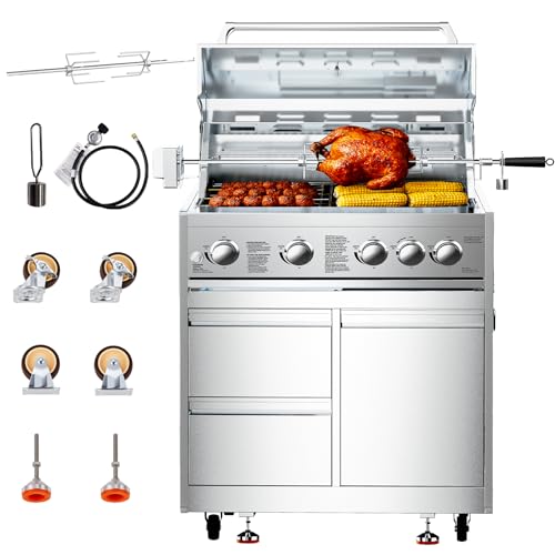 BODEGA Stainless Steel Outdoor Drawer Cabinets for 30 Inch Outdoor Kitchen Propane Gas Grill with 2 Drawers and Propane Tank Storage, Rotisserie Chicken Fork Kit, Use for Backyard BBQ, Camping, RV.
