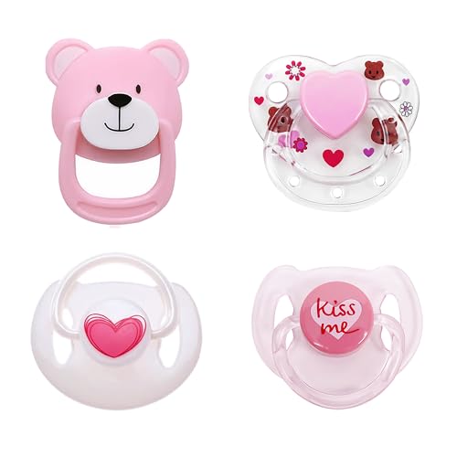 MAREBABY Pink Style Magnetic Pacifier Set 4 Pieces for Reborn Baby Dolls Feeding Toy Accessories Set for Kids Gift