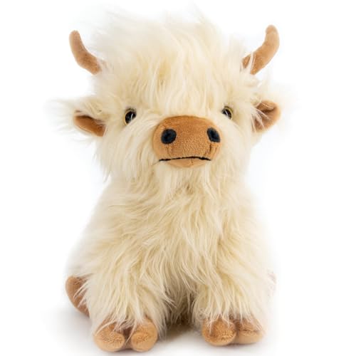 MARYSUN Microwaveable Highland Cow Stuffed Animal Toy - White Stuffed Animal Gift for Girls and Kids, Also for Cold compresses