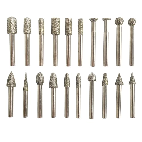 Set of 20 1/4" Shank Diamond Coated Grinding Burrs Sets, 60 Grit Diamond Mounted Points Carving Bits Grinding Bits Grinding Head for 1/4" Die Grinder/Cordless Drill