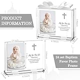 Vercraft 24 Set Baptism Picture Frame 3.5 x 5 Baby Shower Baptism Favor Christening Gifts for Boy Girl with Clear Plastic Crystal Boxes and Satin Ribbon Bows Set for Religious First Communion Decor