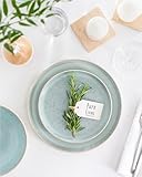 32 Piece Dinnerware Sets for 8 - Modern Style Stoneware Dinnerware Set - Scratch Resistant, Dishwasher Safe Plates and Bowls Sets Ceramic, Dish Set, Bowl and Plate Set - Beige and Blue…