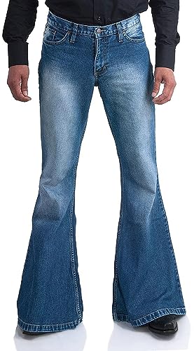 Men's Vintage Bell Bottom Jeans 60s 70s Outfits for Men,Mens Bell Bottoms Disco Pants Flared Jeans Bule