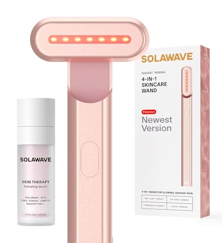 Solawave Skincare Wand & Serum – 4-in-1 Galvanic Current, Face Massager, & Red Light Therapy Wand – 1 Oz Activating Serum for Anti-Aging, Wrinkle Reduction, Face Lift & Hyperpigmentation Skin Care