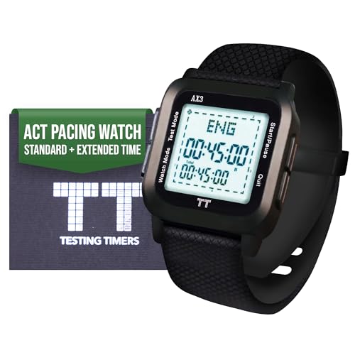 Testing Timers ACT Watch for Test Approved, Easy-to-Use Digital Pacing Reusable, Test Mode Button with Pre-Program Section for ACT & Blinking Marker to Monitor Elapsed Time (Standard + Extended Time)