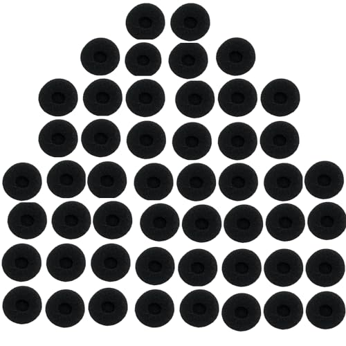 Pdflie Earbud Sponge Cover Protector Ear Pads Small Soft Replacement Tips Cushion for MP4 Cellphone Earphone Walkie Talkie 2 Way Radio Earpiece, Diameter 0.7inches(18mm)(50Pack,Black)