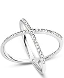 Michael Kors Stainless Steel and Pavé Crystal X Ring for Women, Size: 8, Color: Silver (Model: MKJ4136040)