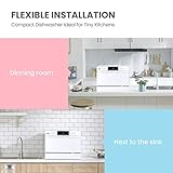 COMFEE’ Portable Mini Dishwasher, Energy Star, Countertop, 6 Place Settings, with 8 Washing Programs, Speed, Baby-Care, ECO& Glass, Dish Washer for Dorm, RV& Apartment, White