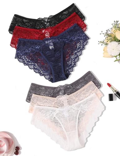 Avidlove Women Sexy Bikini Panties Floral Lace Underpants Sheer Hipster Underwear 6 Packs-1 L