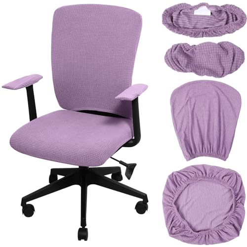 Tallew 4 Pcs Office Chair Covers Set Computer Universal Protective Stretchable Chair Seat Covers Desk Armrest Covers Slipcovers Pads Office Cushion Backrest for Rotating(Lilac Purple,Polyester)