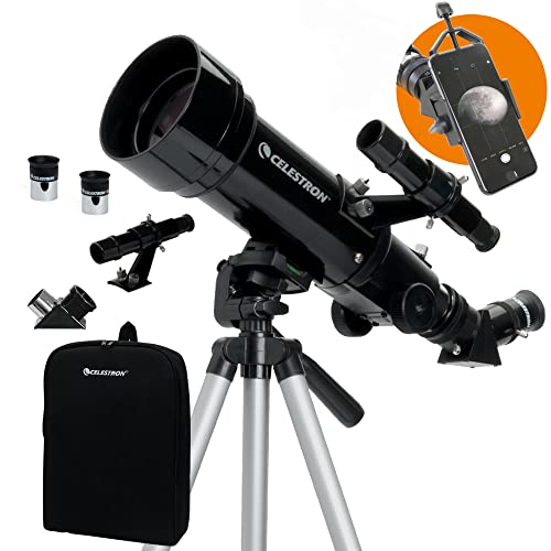 Celestron - 70mm Travel Scope with Bonus Smartphone Adapter - Portable Refractor Telescope - Fully-Coated Glass Optics - Ideal Telescope for Beginners - Includes Astronomy Software Package