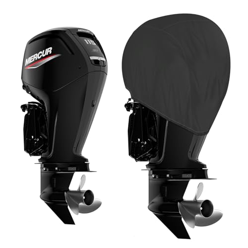 Mionovity Outboard Motor Cover, Heavy-Duty Boat Motor Cover 900D Oxford Waterproof with Soft Cotton Lining, Compatible with Mercury 75HP-115HP - 4 STR 4 CYL 2.1L 2010-2023, Black