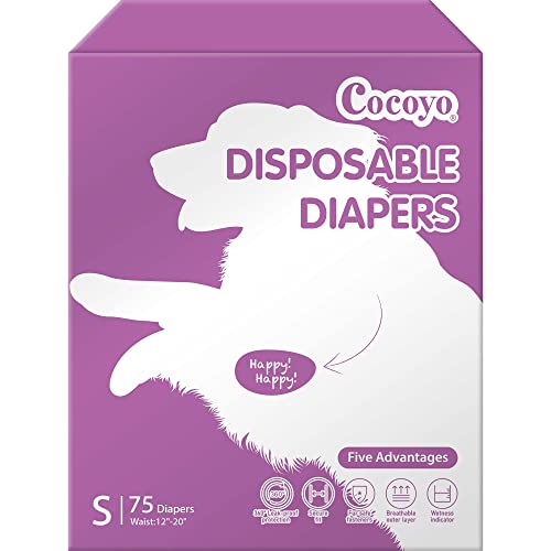 COCOYO Disposable Dog Diapers Female, Doggie Diapers Female,Puppy Diapers Female, Super Absorbent, Breathable, Wetness Indicator (Small, 75)