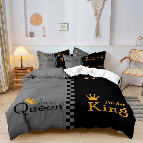 ZIRANSHU Lover Duvet Cover Set - King Size, Advanced Gray & Black Couple Bedding 3D Digital Printed Duvet Cover King and Queen Bedding Sets Valentine's Day Presents (1 Duvet Cover + 2 Pillowcase)