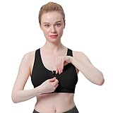 Women's Zip Front Sports Bra Wireless Post-Surgery, Yoga Sports Bras (L:Fit 34C,34,34D,34DD,36B,36C,38A,38B, 3 Pack(Black+Grey+Flesh))