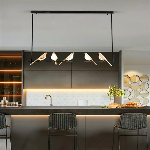 OUFULA Nordic Magpie Bird Pendant Light Modern Round LED Lamp Creative Design for Living Dining Room Bedroom (5 Birds)