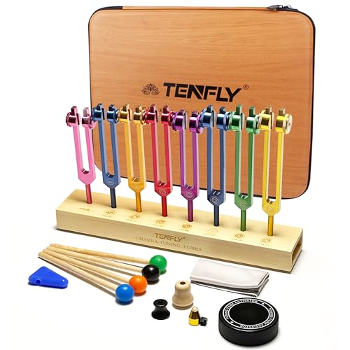 TENFLY Chakra Tuning Forks Set for Healing, 7 Chakra+1 Soul Purpose Weighted Tuning Forks for DNA Healing, Chakra, Sound Therapy etc, Multicolour(126.22 Hz, 136.1 Hz, 141.27 Hz, 172.06 Hz etc)