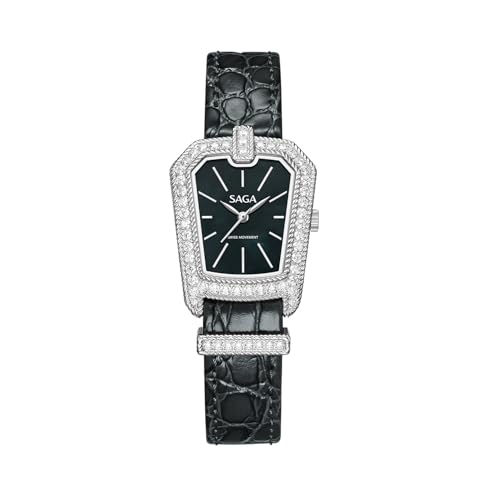 SAGA Downtown Ladies Quartz Watch - Swiss Ronda Quartz, 316L Stainless Steel, MOP Dial, Genuine Calf Leather Strap, Zircon Accents, 3ATM Splash Resistant