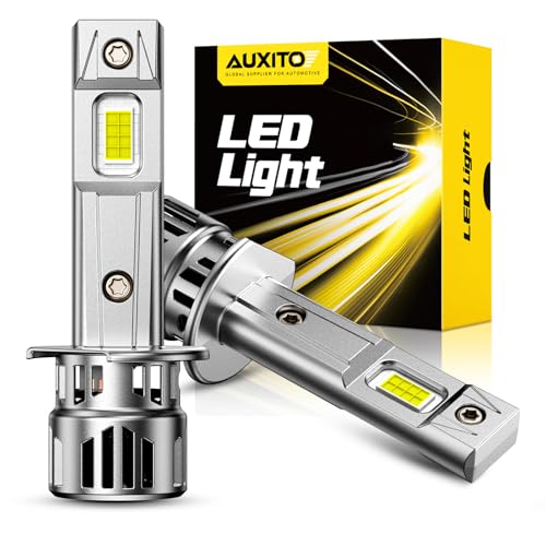 AUXITO 2025 Upgraded H1 LED Light Bulbs, 30000LM 900％ Brighter, 1:1 Halogen Size, 6500K Cool White, 50000Hrs with Fan, Canbus Ready, Plug and Play, Pack of 2