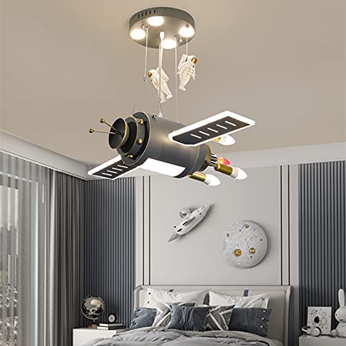 RUNNUP Space Capsule Boys Bedroom Chandelier Resin Astronauts Creative LED Hanging Pendant Light 3 Color in Dark Grey for Children Bedroom Kids Living Room Game Room Kindergarten