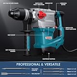 ENEACRO 1-1/4 Inch SDS-Plus 13 Amp Heavy Duty Rotary Hammer Drill, Safety Clutch 4 Functions with Vibration Control Including Grease, Chisels and Drill Bits with Case