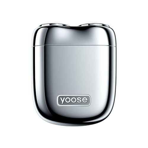 yoose Mini Shaver, Portable Alloy Travel Shavers, USB-C Rechargeable, IPX7 Waterproof, Cordless, Dry Shave Electric Razor for Men, Magnetic Head, Easy Clean, Battery Indicator, Gift Choice, Silver