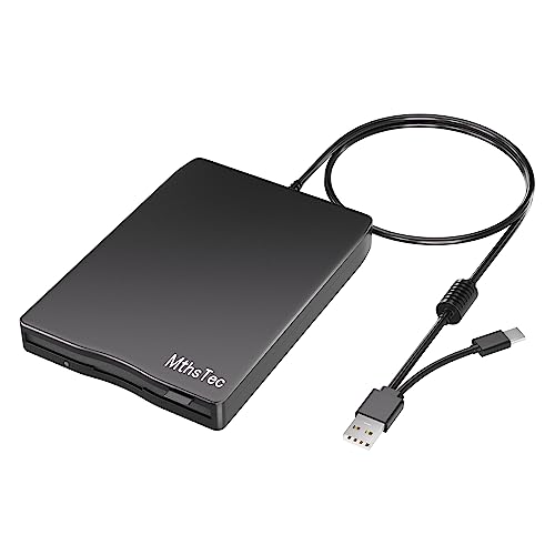 MthsTec USB Floppy Drive, External 3.5" USB & Type-C External Floppy Disk Drive Portable 1.44 MB Plug and Play FDD for PC Windows XP 7 8 10 11